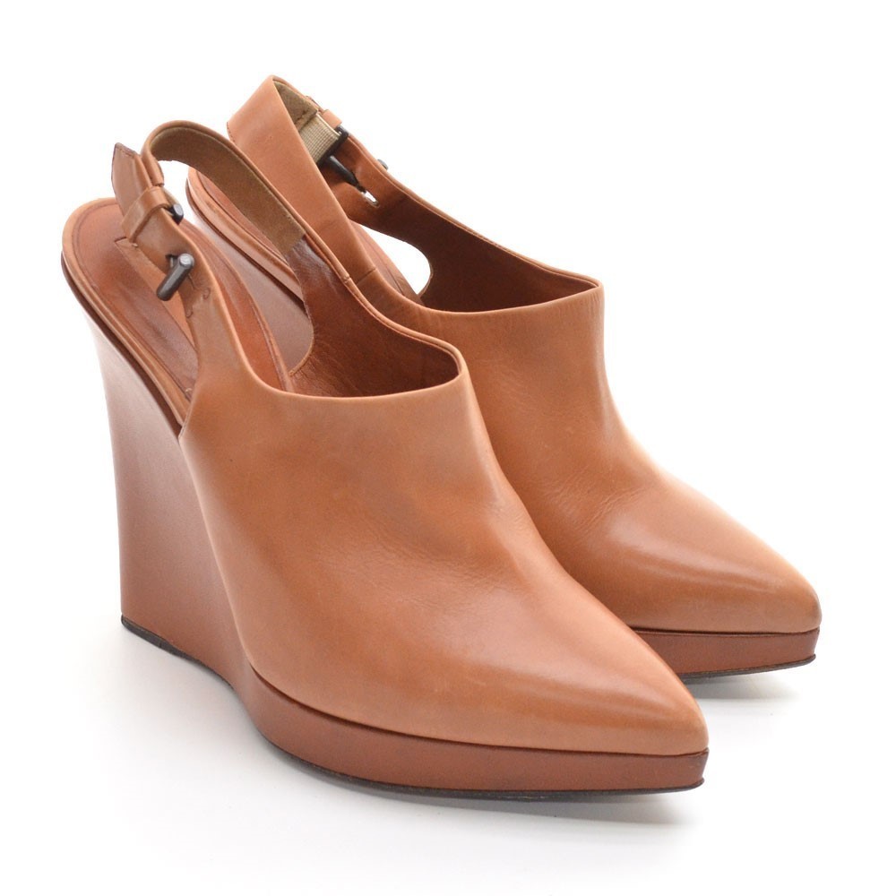 Reed Krakoff Cognac Slingback Wedge Heel Pumps 37